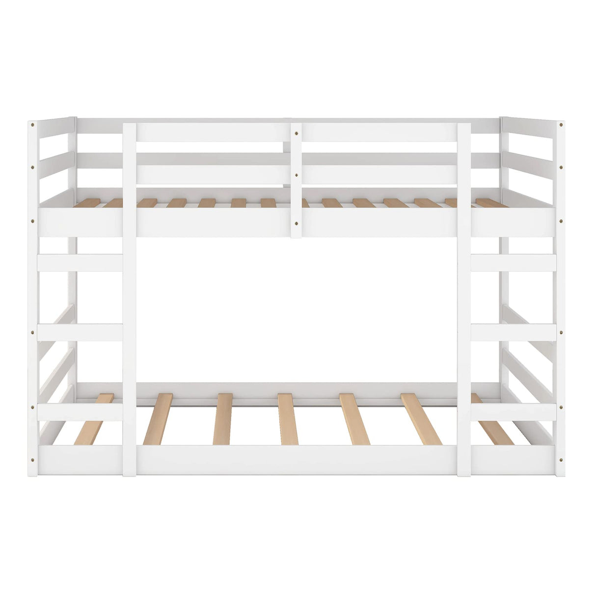Harper & Bright Designs Full Over Full Low Bunk Bed with Headboard and Footboard, Solid Wood Floor Bunk Bed with Ladder, for Toddlers Kids Boys Girls - White Harper & Bright Designs