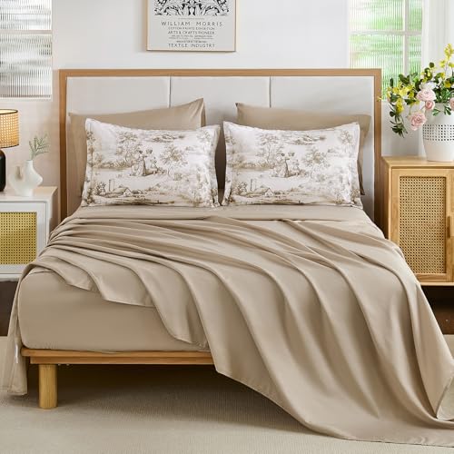 WONGS BEDDING Brown Comforter Set Queen Size, 7 Pieces Botanical Comforters with Sheets, Soft Microfiber Farmhouse Floral Complete Bedding Sets for All Season WONGS BEDDING