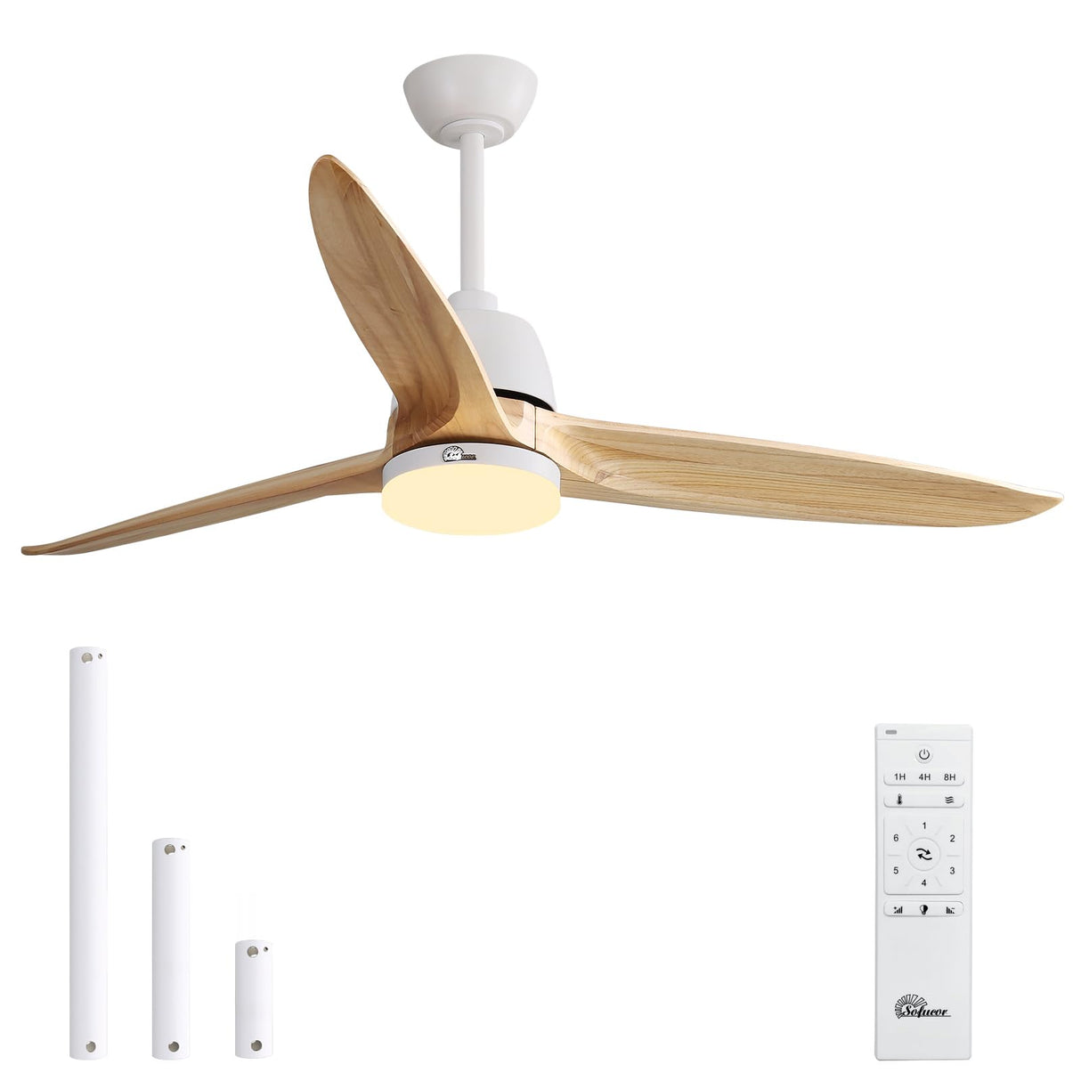 Sofucor 56 Inch Ceiling Fan with Lights Remote Control Dimmable Light Reversible DC Motor Modern Farmhouse Large Ceiling Fan for Kitchen Bedroom Basement Dining Living Room Light Wood Sofucor