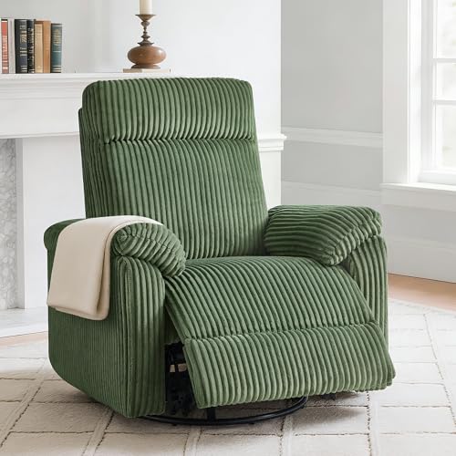 KISLOT Swivel Rocker Recliner for Adults, Corduroy 360 Degree Swivel Glider Recliner Manual 3-Position Adjustable Easy Assembly for Small Space Living Room Nursery Bedroom