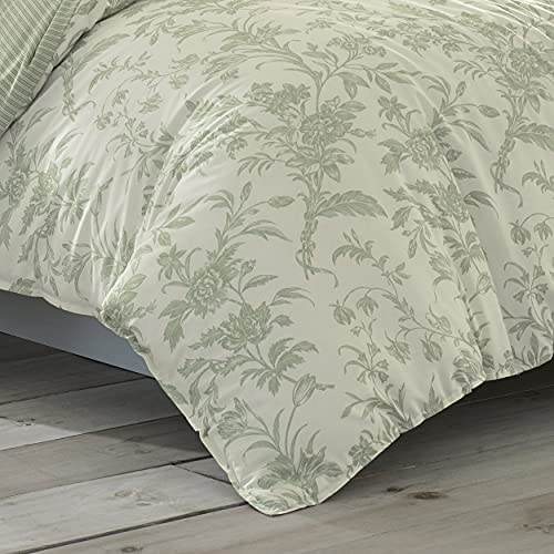 Laura Ashley Home - King Duvet Cover Set, Reversible Cotton Bedding, Includes Matching Shams with Bonus Euro Shams & Throw Pillows (Natalie Green, King) Laura Ashley