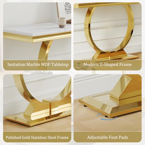 Asday Gold Console Table, 50 Inch Glam White and Gold Entryway Table with U-Shaped Base, Polished Gold Entrance Table with White Top for Entryway, Hallway, Foyer Asday