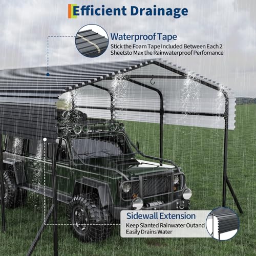GAOMON Metal Carport, Carport with Reinforced Base and Galvanized Steel Roof, Heavy Duty Garage Car Shelter Shade, Outdoor Car Port Canopy for SUV, Truck, Boats, 10x15 FT GAOMON