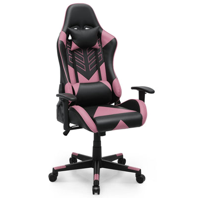 MoNiBloom Computer Chair Gaming High Back Office Gaming Chair with Headrest and Lumbar Support, PU Leather Ergonomic Racing Chair with Adjustable Height and Reclining Function for Teen Adult, Pink