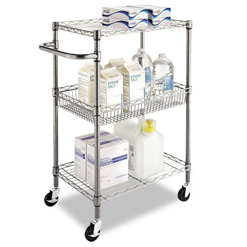 Alera ALESW342416BA 28 in. x 16 in. x 39 in. 500-lb. Capacity Three-Tier Wire Rolling Cart - Black Anthracite Alera