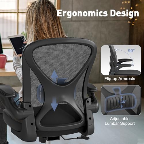 ZZH Ergonomic Office Chair Set of 10 with Adjustable Lumbar Support, Mesh Home Office Desk Chair with Wheels and Flip-up Arms, Black ZZH