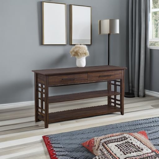 BELLEZE 3 Tier Console Table with Two Storage Shelves & Drawers, Wood Accent Sofa Table for Entryway Living Room Hallway - 55 Inch - Norrell (Espresso) BELLEZE