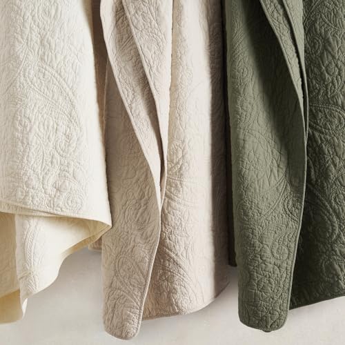 EVERGRACE 100% Cotton Paisley Quilt Set, King Size 3 Piece Set – Prewashed Lightweight Bedspread with 2 Shams, Soft & Breathable Matelasse Coverlet for All-Season Comfort, Olive Green EVERGRACEHOME
