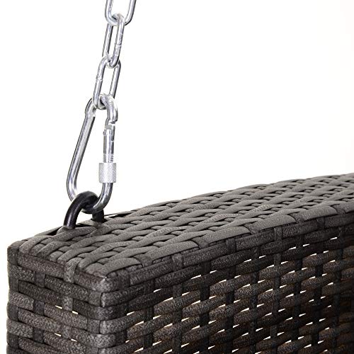 Outsunny 2 Person Wicker Hanging Swing Bench, Front Porch Swing Outdoor Chair with Cushions 550 lbs. Weight Capacity for Backyard, Garden, Grey Outsunny