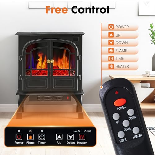 Sweetcrispy Freestanding Electric Fireplace Heater, 26”Two Door Fireplace with 3D Flame Effect, Overheating Safe Design, Energy Saving Space Heater with 12H Timer&Remote for Living Room, Bedroom,Black Sweetcrispy