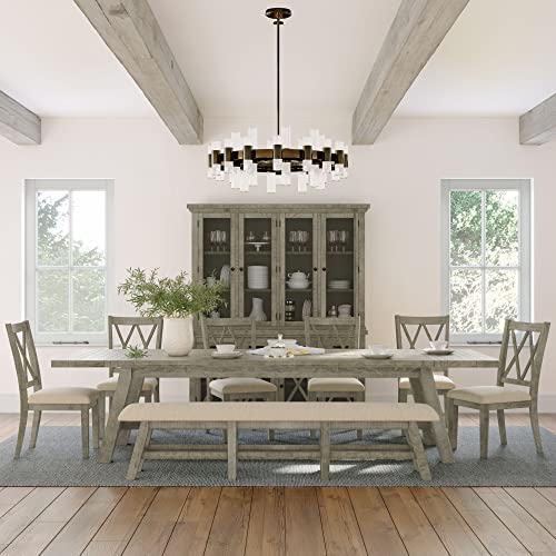 Jofran Telluride Eight Piece Rustic Distressed Pine 127" Extendable Dining Set with Bench, Driftwood Grey Jofran Inc.