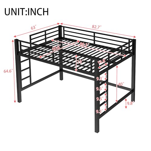 Bellemave Loft Bed Queen Size, Heavy Duty Loft Bed Frame with 2 Build in Ladder and Full Length Guardrail, Easy Assemble, Noise Free Design, No Box Spring Needed, Black Bellemave