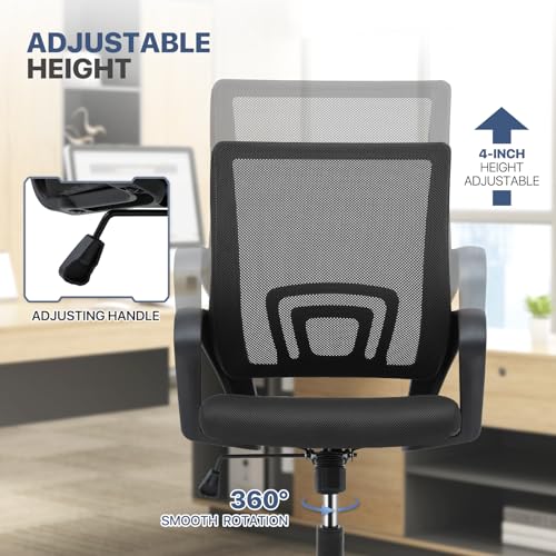 MoNiBloom Mesh Office Chair, Ergonomic Computer Chair for Adults, Rolling Swivel Mid-Back Desk Chair with Lumbar Support, Comfy Armrest for Home Office, Gaming, Black MoNiBloom