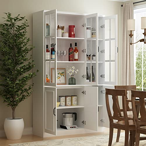 Homsee Modern Tall Bookcase with 3 Glass Doors and 10 Storage Compartments in White Homsee