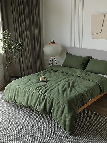 XZ XIFA Green Linen Duvet Cover Full, 100% Washed French Flax Linen Bedding Set with Zipper Closure, Cooling & Textured Bed Sets for Hot Sleepers(1 Duvet Cover, 2 Pillowcases) XZ XIFA