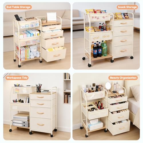Fabuday Baby Diaper Caddy Organizer Cart - 4 Tier Rolling Diaper Cart with Wheels, Baby Essentials Organizers and Storage, Mobile Utility Carts for Bedside, Bedroom, Crib Nursury, Changing Table
