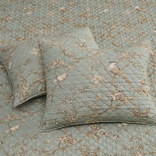 Levtex Home - Lyon Teal Quilt Set - Twin/Twin XL Quilt + One Standard Pillow Sham - Bird Toile - Teal, Brown, Cream - Quilt Size (68x86in.), Sham Size (26x20in.) - Reversible - Cotton Fabric Levtex Home