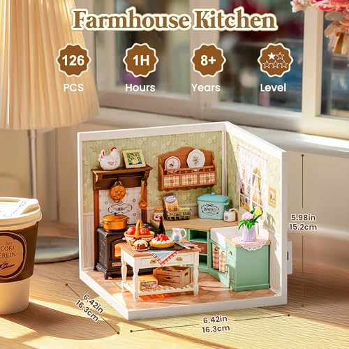 ROBOTIME Super Creator Kits, DIY Mini House Toy Building Set, Plastic Miniature House 126 PCS with Led, Building Set Kits for Creative Play Unique Hobby Gift Idea Birthday (Farmhouse Kitchen)