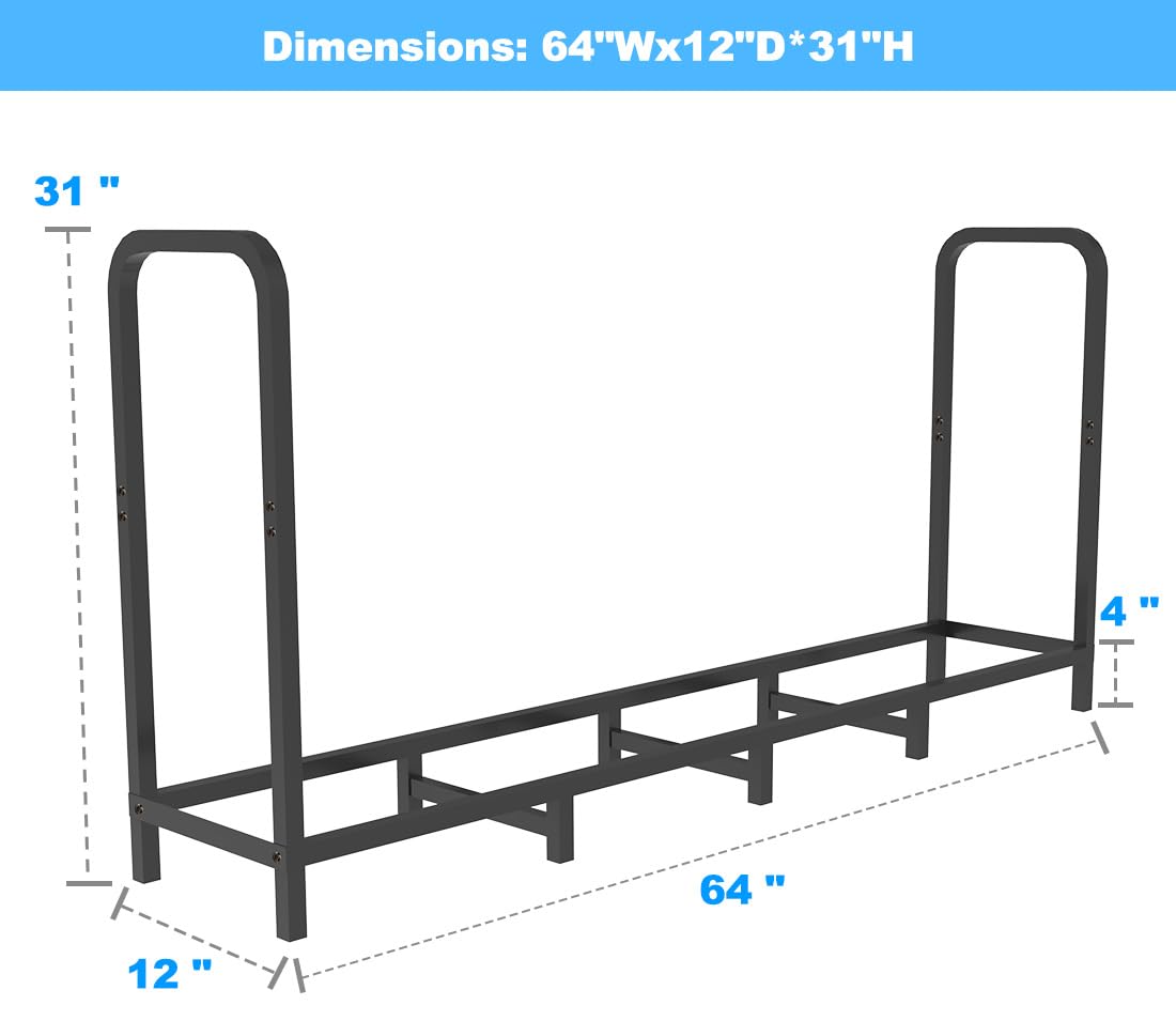 Tikimilor 5.3ft Firewood Rack Holder, Adjustable Heavy Duty Fire Log Stacker Stand for Fireplace, Outdoor Indoor Metal Wood Pile Storage Organizer, Patio Logs Stand tool, Black Tikimilor
