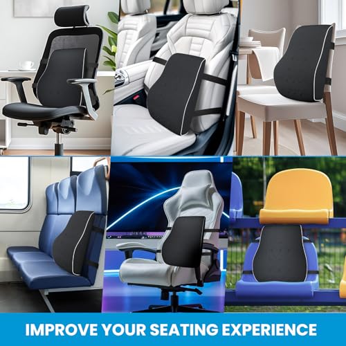 Lumbar Support Pillow for Office Chair, Office Home Essentials,Gifts for Mom,Dad, Back Support Pillow for Car, Chair Cushions,Back Pain Relief Improve Posture,Mesh Cover Double Adjustable Straps QUTOOL