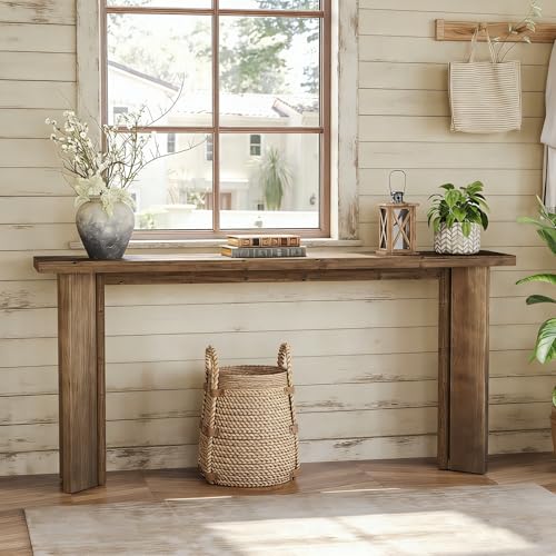 TRIBEWOOD Solid Wood Console Table, 70.9-Inch Extra Long Sofa Table Behind The Couch, Farmhouse Wooden Entryway Furniture with Sturdy Legs, for Living Room, Hallway, Foyer, Rustic Brown TRIBEWOOD