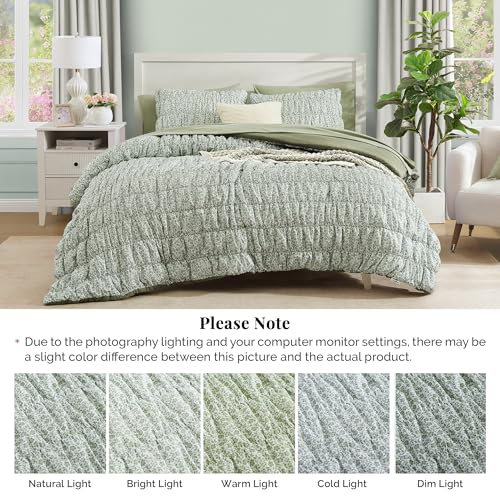 BLOOMHAVEN Full Size Comforter Sets-7 Pieces Puff Sage Green Floral Bedding Set for All Seasons, Shabby Chic Farmhouse Bed in a Bag Full with Floral Comforter, Sheets, Pillowcases & Shams BLOOMHAVEN