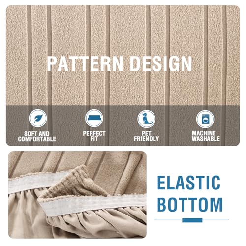 H.VERSAILTEX Stretch Futon Slipcover Armless Sofa Cover Furniture Protector Without Armrests Slipcover Soft with Elastic Bottom for Kids, Spandex Jacquard Modern Stripe Design, Sand H.VERSAILTEX