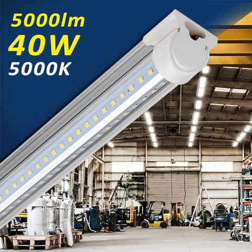 Barrina LED Shop Light, 4FT 40W 5000LM 5000K Daylight White, V Shape, Clear Cover, Linkable with Plug, T8 LED Tube Lights, ETL Listed, 10 Packs Barrina