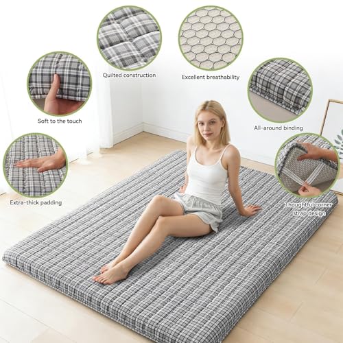 SLANKE Japanese Floor Mattress Twin Size β 3.2" Thick High-Density Foam Futon Mattress, Roll-Up Tatami for Hard Floor Sleeping, Space Saving, Small Apartment Living & Minimalist Japanese Style (Grey) SLANKE