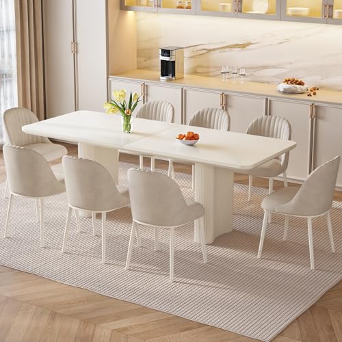 TreLined 9-Piece Modern Dining Set, 78.97" Dining Table Set for 8, Rectangular Kitchen Table with 8 Chairs, White Dining Room Tables Dinner Tables for 4-8 Person TreLined