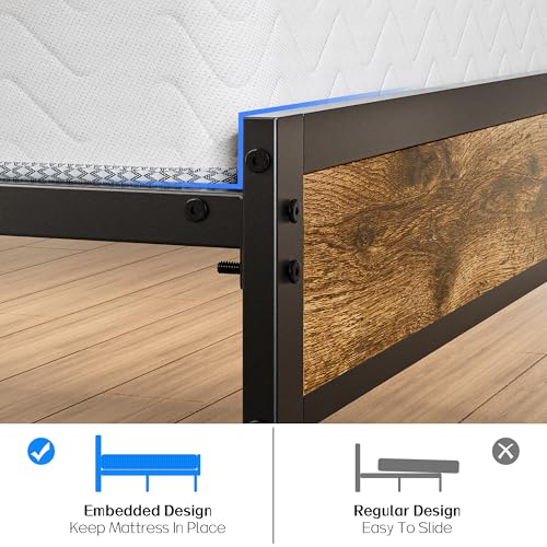 Liians Twin Bed Frame with Storage Headboard USB Charging Station, Smart LED Lights, Metal Platform Bed Easy Assembly, No Box Spring Needed Liians