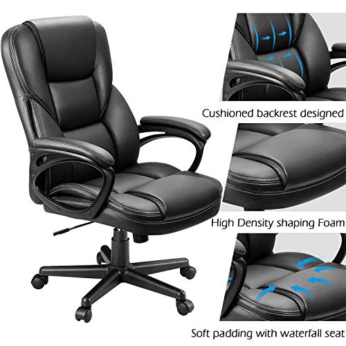 Furmax Office Executive Chair High Back Adjustable Managerial Home Desk Chair, Swivel Computer PU Leather Chair with Lumbar Support (Black) Furmax