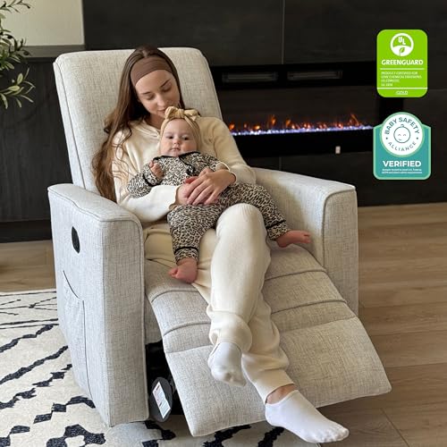 Evolur Raleigh Glider in Fog, Upholstered Plush Seating 360° Swivel Glider Rocking Chair, FSC Certified, Greenguard Gold & JPMA Certified Nursery Glider Recliner Evolur
