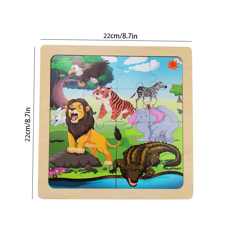 Wooden Jigsaw Puzzle Set of 3 pcs, Farm Jungle and Sea Animals Level up Puzzles Difficulty from 9 pcs to 16 pcs 25 pcs Educational Preschool Toys Gifts OLYDAUS