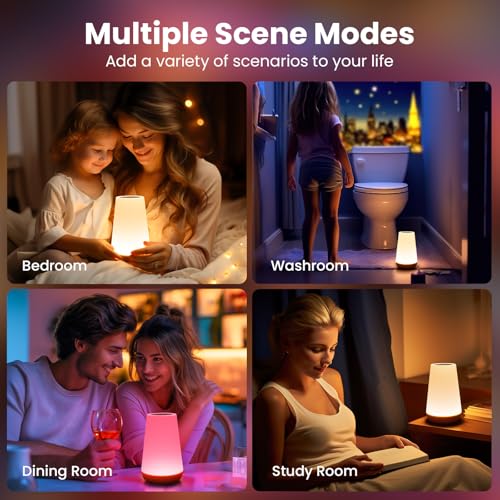 THAUSDAS Night Light, Dimmable Touch Lamp for Bedroom, Portable Table Bedside Lamp, 5 Brightness 13 RGB Colors, Night Lights for Baby Nursery Bathroom THAUSDAS