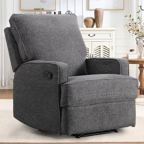 INZOY Manual Recliner with Thicker Backrest, Soft Fabric Recliner Chair with Overstuffed Cushion, Heavy Duty Reclining Sofa for Living Room Bedroom Apartment, Grey