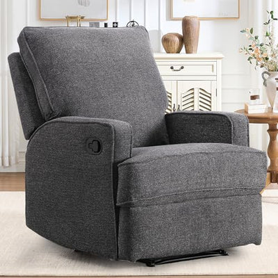 INZOY Manual Recliner with Thicker Backrest, Soft Fabric Recliner Chair with Overstuffed Cushion, Heavy Duty Reclining Sofa for Living Room Bedroom Apartment, Grey