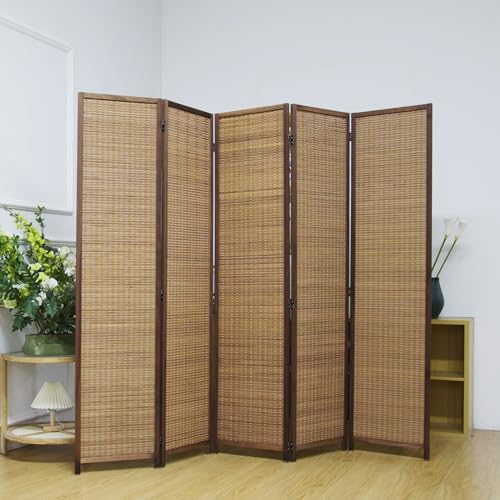 Pawlabay 5 Panel Bamboo Room Divider Screen,5.6 FT Tall Bamboo Divider Folding Privacy Screen,Freestanding Panel Divider for Room Seperation,Brown PawlaBay