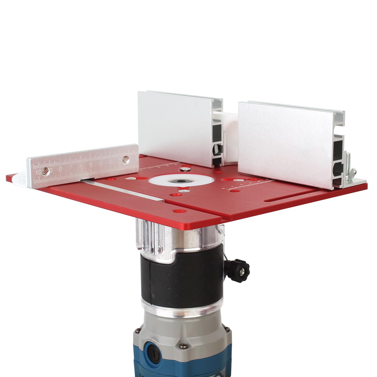 JCFANTS Router Table Insert Plate, Multifunctional Trimming Engraving Table, Aluminium Insert Plate for Table Woodworking Benches Router Flip Plate with Miter Gauge Guide (Red) JCFANTS