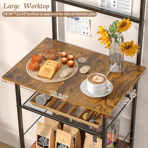 5-Tier Black Coffee Bar Station with S-Shaped Hooks - Farmhouse Corner Cabinet for Small Spaces DAOUTIME