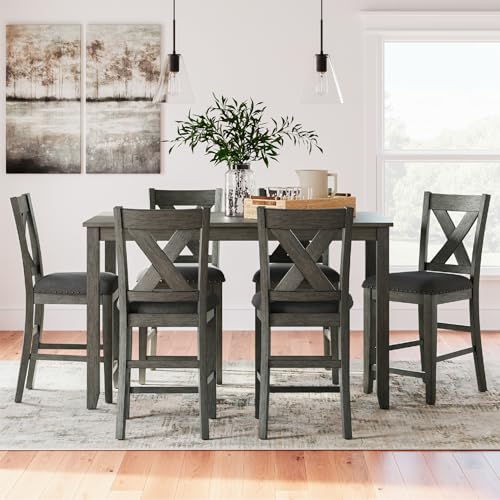Signature Design by Ashley Caitbrook Casual Counter Height Dining Table and Upholstered Bar Stools with Nailhead Trim, Set of 7, Gray Signature Design by Ashley