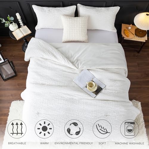 COTTEBED Reversible Chenille Cotton Twin Size Comforter Sets, Luxury Textured Stripe Soft Bedding Comforter Modern for Kid Child Teen Boy College Dorm,Lightweight All Season(White,Twin/Twin XL) COTTEBED