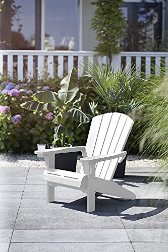 Keter Alpine Adirondack 2 Pack Resin Outdoor Furniture Patio Chairs with Cup Holder-Perfect for Beach, Pool, and Fire Pit Seating, White Keter