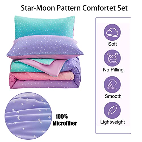 Yogeneg Rainbow Comforter Set Twin Size for Teen Girl &Boys Women,Metallic Star Moon Printed Mermaid Comforter with Pillowcase, Microfiber 2 Piece Bedding Set,All Season (Rainbow B, Twin) Yogeneg