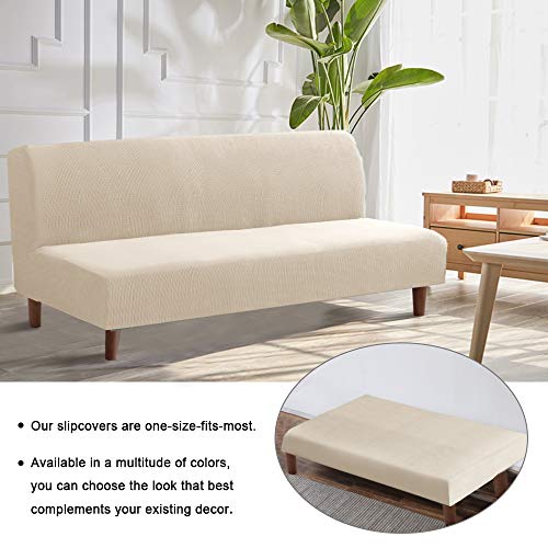 Flamingo P Stretch Armless Futon Covers - Full Queen Futon Couch Covers Slipcover - Soft Thick Jacquard, Biscotti Beige Flamingo P