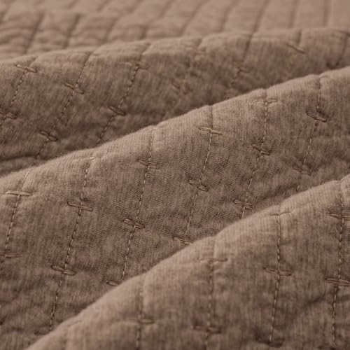 Wonderful 100% Cotton Jersey Knit Quilt - Stitch Heather Brown Mocha King Quilt with Two Pillow Shams - Soft & Breathable, All-Season Use, Hypoallergenic, Prewashed, Bedspread & Coverlet, 104"x94" Wonderful