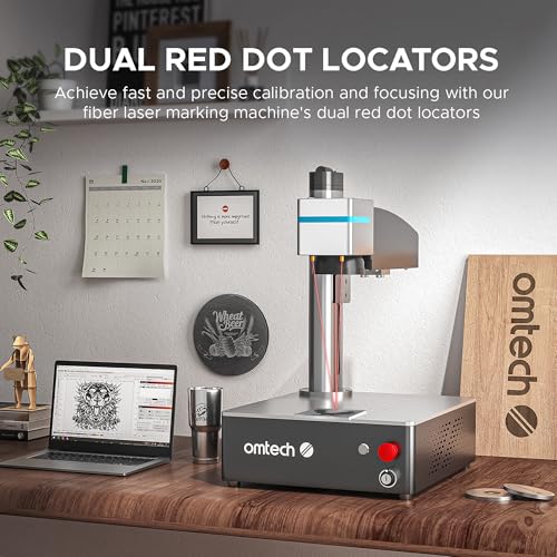OMTech 30W Fiber Laser Marking Machine with Rotary Aix ±0.01mm Precision | 5.9"x5.9" Area | LightBurn Compatible | Dual Red Dot Locator | 100,000+ Hours Lifespan | for Metal, Aluminum, Steel, Jewelry OMTech