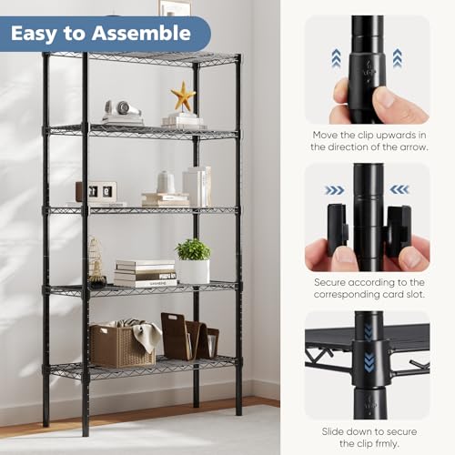 DUMOS 5 Tier Metal Wire Rack Shelf Heavy Duty Standing Shelves Adjustable Steel Closet Shelving Unit Organizers and Storage for Kitchen Bathroom Pantry Office, 13.78" D x 35.43" W x 69.29" H DUMOS