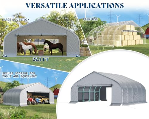 AMERLIFE 22.5 x 20 FT Enclosed Carport, Heavy Duty Car Port, Outdoor Car Shelter with Galvanized Steel Frame, Waterproof PE Cover, Wind & Snow Resistant, Silver AMERLIFE