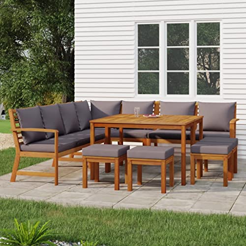 EVERSTRO 11 Piece Patio Dining Set with Cushions Solid Wood Acacia,Rustic Acacia Wood Patio Dining Set with Cushions for Timeless Garden Charm Outdoor Furniture Sets, Patio Furniture Sets EVERSTRO